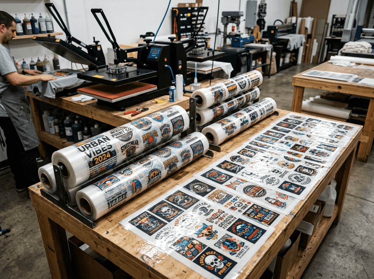 Industrial Direct-to-Film (DTF) Transfer Rolls & Gang Sheets